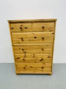 WAXED PINE 2 OVER 4 DRAWER CHEST HEIGHT 115cm, WIDTH 80cm, DEPTH 44.