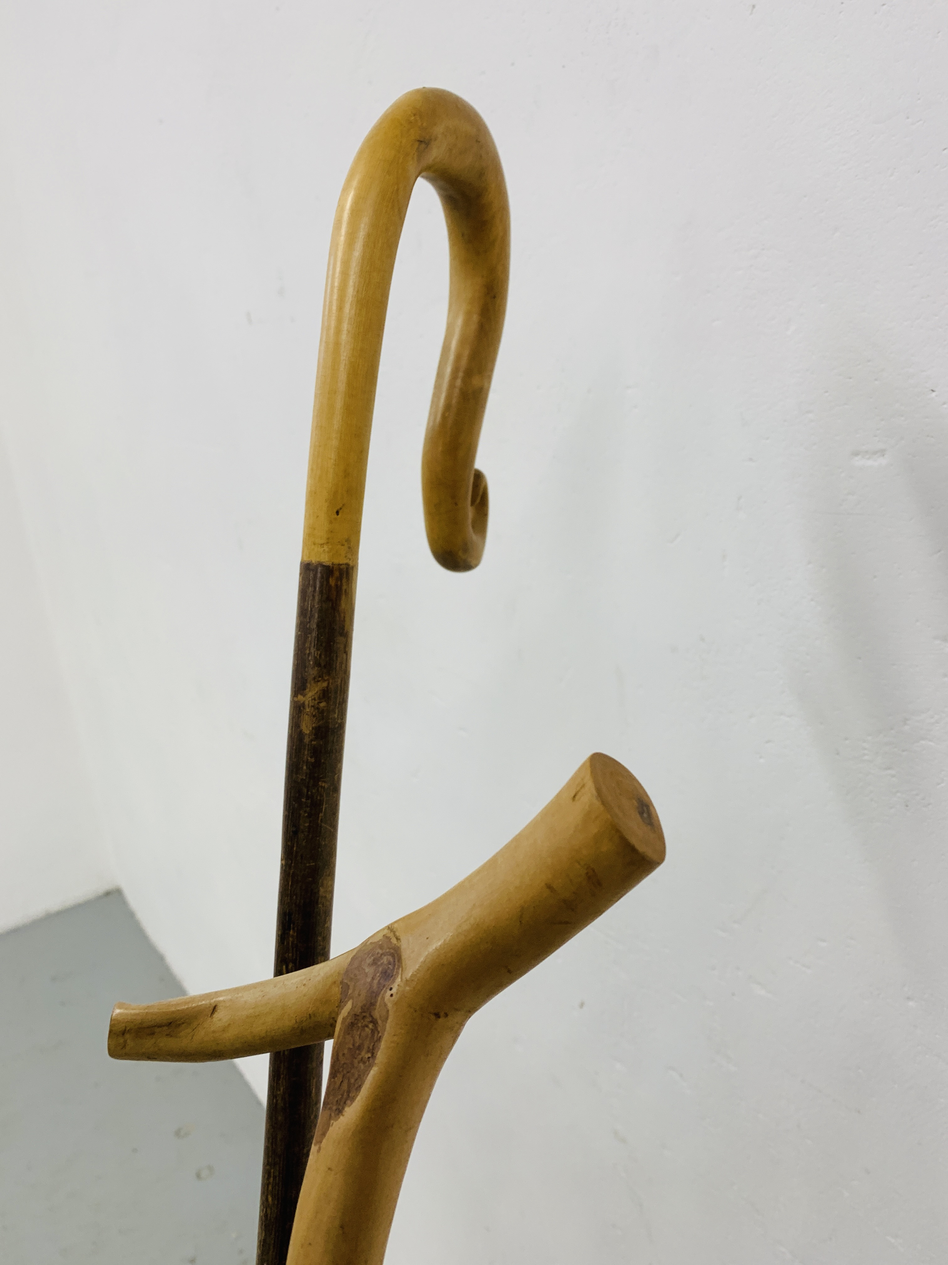 A HAND TURNED STAND CONTAINING A COLLECTION OF WALKING STICKS - Image 5 of 9