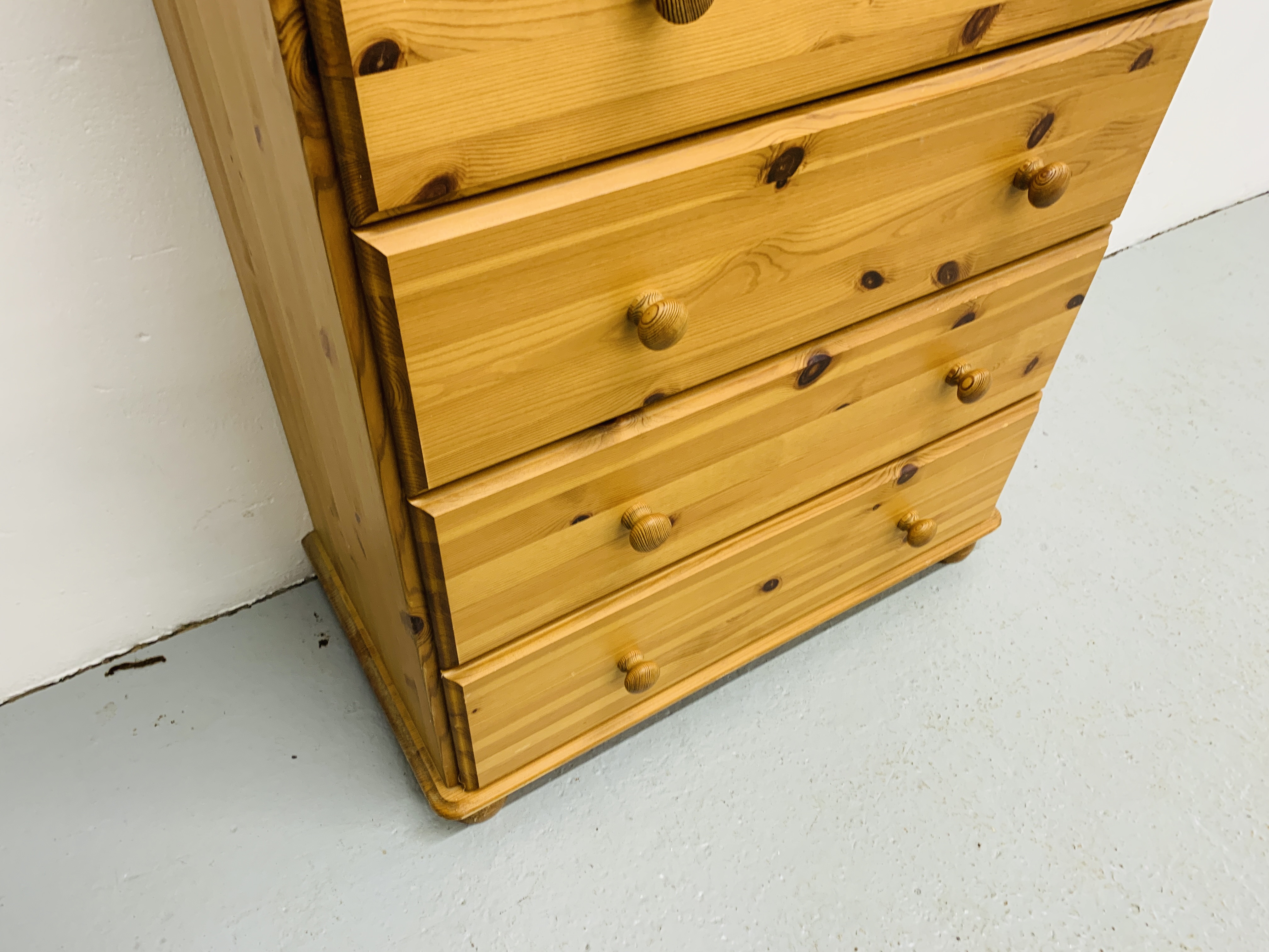 HONEY PINE 3 OVER 4 DRAWER CHEST HEIGHT 117cm, WIDTH 83cm, DEPTH 44. - Image 4 of 5