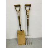 AN AS NEW SET OF JOSEPH BENTLEY DIGGING SPADE AND FORK