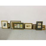 A COLLECTION OF TEN VARIOUS FRAMED PRINTS, PICTURES AND SAMPLES TO INCLUDE SAMPLER DATED 1786,