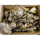 A QUANTITY OF ASSORTED SILVER PLATED CUTLERY, SERVERS, LADLE ETC.