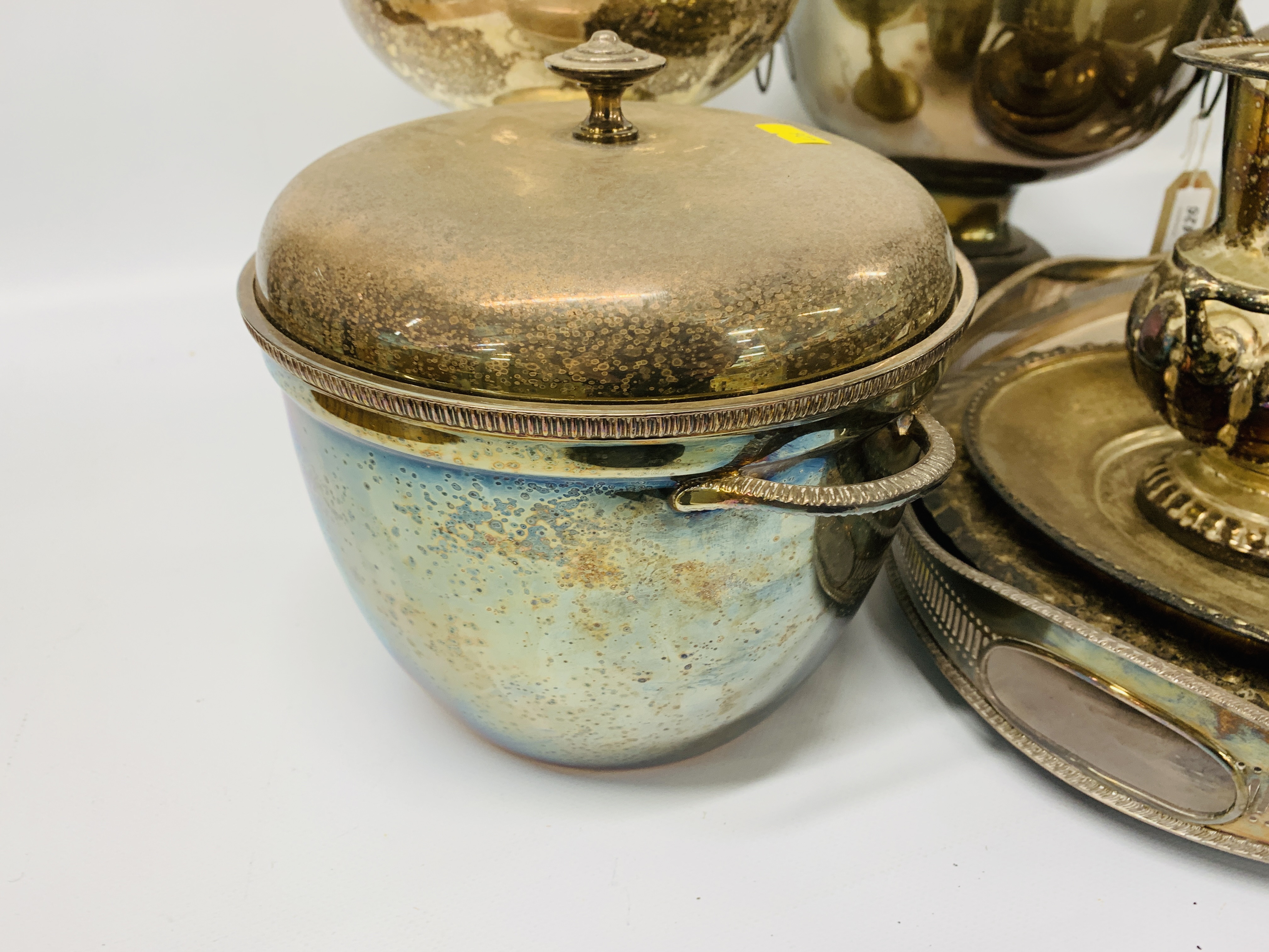 COLLECTION OF PLATED WARE TO INCLUDE TWO HANDLED GALLERY EDGE TRAY, - Image 4 of 12