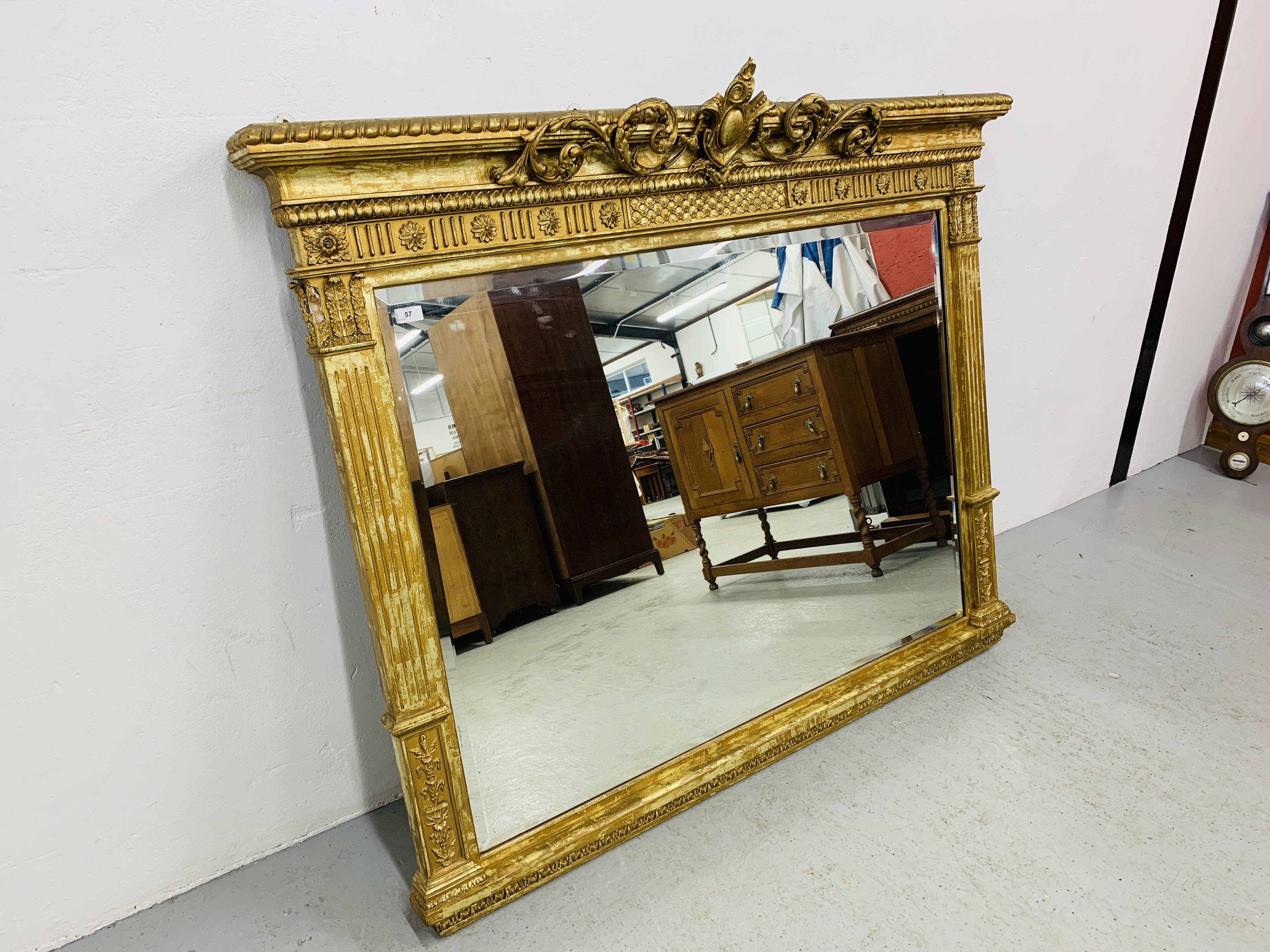 HIGHLY DECORATIVE GILT FINISH OVER MANTEL MIRROR WITH BEVELLED GLASS MIRROR (NEEDS ATTENTION TO - Image 10 of 10
