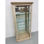 MODERN GLAZED DISPLAY CABINET WITH A LIMED FINISH & GLASS SHELVES
