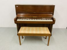 A HOFFMAN IRON FRAMED MODERN UPRIGHT PIANO WITH DUET STOOL