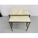 NEST OF 2 VINTAGE BRASS BASED OCCASIONAL TABLES WITH MARBLE INSERTS