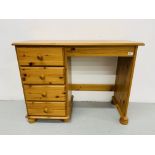 HONEY PINE 4 DRAWER DRESSING TABLE HEIGHT 77cm, WIDTH 100cm, DEPTH 44.