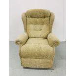 MODERN BUTTON BACK FAWN UPHOLSTERED ELECTRIC RECLINING ARMCHAIR - SOLD AS SEEN