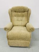 MODERN BUTTON BACK FAWN UPHOLSTERED ELECTRIC RECLINING ARMCHAIR - SOLD AS SEEN