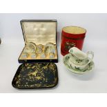 A CASED SET OF EGGSHELL PORCELAIN COFFEE CANS AND SAUCERS IN AN ORIENTAL STYLE,