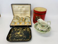 A CASED SET OF EGGSHELL PORCELAIN COFFEE CANS AND SAUCERS IN AN ORIENTAL STYLE,