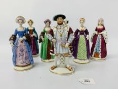 A COLLECTION OF SEVEN SITZENDORF PORCELAIN COLLECTORS FIGURES HENRY VIII AND HIS SIX WIVES