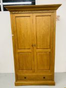 MODERN OAK 2 DOOR WARDROBE WITH SINGLE DRAWER BASE