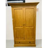 MODERN OAK 2 DOOR WARDROBE WITH SINGLE DRAWER BASE