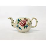 AN C18TH STAFFORDSHIRE SALTGAZED TEAPOT, DECORATED WITH LFOWERS,