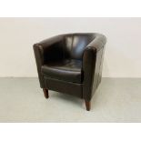 A MODERN DARK TAN FAUX LEATHER TUB CHAIR - W 70CM. D 75CM. H 80CM.