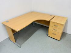 MODERN BEECH FINISH OFFICE CORNER DESK - WIDTH 160CM X 120CM.