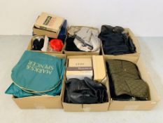 SIX LARGE BOXES CONTAINING GOOD QUALITY LADIES MODERN CLOTHING AND FOOTWEAR TO INCLUDE AS NEW