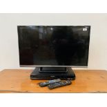 A PANASONIC 32 INCH TELEVISION MODEL TX-32DS500B WITH REMOTE AND PANASONIC DVD RECORDER MODEL