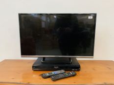 A PANASONIC 32 INCH TELEVISION MODEL TX-32DS500B WITH REMOTE AND PANASONIC DVD RECORDER MODEL
