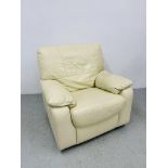 A CREAM LEATHER RECLINING EASY CHAIR