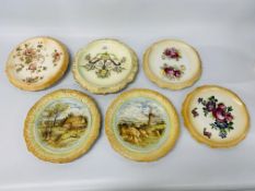 A COLLECTION OF 15 VINTAGE DECORATIVE BREAD PLATES AND STANDS ALONG WITH A PAIR OF LARGE PORCELAIN