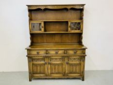 AN OLD CHARM TRADITIONAL OAK FINISH COUNTRY DRESSER THE BASE WITH THREE DRAWERS ABOVE THREE