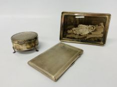 A SILVER CIGARETTE CASE ENGINE TURNED FINISH BIRMINGHAM ASSAY MAKER M.H.