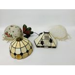 FOUR VARIOUS LAMP SHADES TO INCLUDE TIFFANY STYLE AND BUTTERFLY TIFFANY STYLE LAMP - SOLD AS SEEN
