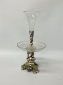 AN ELECTRO SILVER PLATED TABLE CENTRE PIECE WITH SINGLE TRUMPET EPERGNE OVERALL HEIGHT 53cm