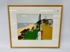 FRAMED AND MOUNTED WATERCOLOUR COASTAL CLIFF SCENE BEARING SIGNATURE WELLS 93 - 40cm x 29cm