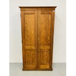 ANTIQUE STAINED PITCH PINE 2 DOOR KITCHEN UTILITY CABINET CONTAINING 8 BRASS HANDLED DRAWERS AND 3