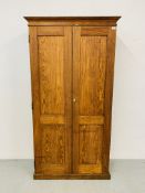 ANTIQUE STAINED PITCH PINE 2 DOOR KITCHEN UTILITY CABINET CONTAINING 8 BRASS HANDLED DRAWERS AND 3