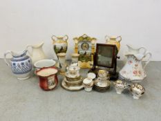 A POTTERY MANTEL CLOCK AND GARNITURE SET DECORATED WITH PHEASANTS A/F CONDITION,