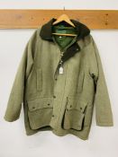 A GENTS STORMAFIT TWEED COUNTRY COAT SIZE L AND LAMBOURNE GENTS COUNTRY JACKET SIZE 44R