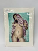 AN ORIGINAL KRYS LEACH NUDE STUDY "NAVEL GEM" OIL ON BOARD - 25.5CM X 17.