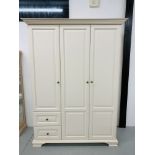 A CREAM FINISH 3 DOOR MODERN COMBINATION WARDROBE W 150CM. H 200CM. D 61CM.