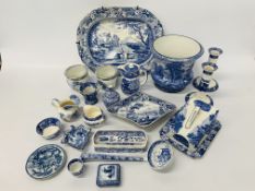 TWO BOXES CONTAINING EXTENSIVE COLLECTION OF BLUE AND WHITE DECORATED CHINA TO INCLUDE COPELAND