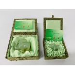 TWO JADE MINATURE ANIMAL SCULPTURES "PIG" HEIGHT 3cm LENGTH 5cm AND ELEPHANT HEIGHT 6cm LENGTH 7.
