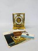 AN JAEGER LE COULTRE ATMOS CLASSIC V CLOCK 7 X 8¾ INCHES GILT FRAME WHITE DIAL,