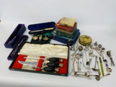A COLLECTION OF ASSORTED BOXED VINTAGE CUTLERY, CRUETTE, CORONATION TEASPOONS,