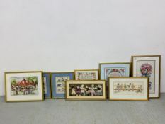 A GROUP OF EIGHT MODERN FRAMED EMBROIDERIES AND STITCH CRAFT PICTURES TO INCLUDE CAROUSEL,