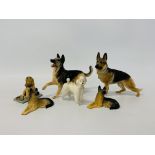 A ROYAL DOULTON ALSATIAN DOG STUDY. OVERALL HEIGHT 15cm, 2 X BESWICK ALSATIAN DOG STUDIES LYING.