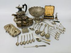 An extensive group of silver plated wares to include flatware, ink standish,