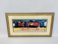 2 FRAMED AND MOUNTED LIMITED EDITION SIGNED "LEWIS" PRINTS "BEACH HUTS 1" AND BEACH HUTS 2" ALONG