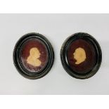 Two wax portrait busts Samuel Johnson and David Garrick in ebonised oval frames
