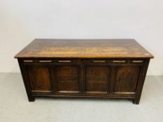 AN ANTIQUE OAK CHARLES II BLANKET CHEST, THE PANELLED FRONT INITIALED A.H.