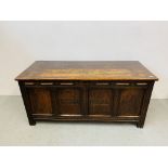 AN ANTIQUE OAK CHARLES II BLANKET CHEST, THE PANELLED FRONT INITIALED A.H.