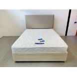 A DOUBLE DIVAN BED WITH DRAWER BASE AND MATCHING UPHOLSTERED HEADBOARD AND SILENT NIGHT "SPECIAL